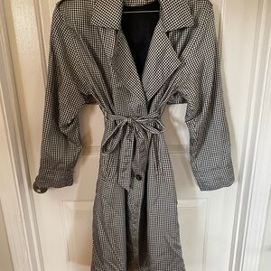 Black & White Gingham Trench Coat Rain Jacket